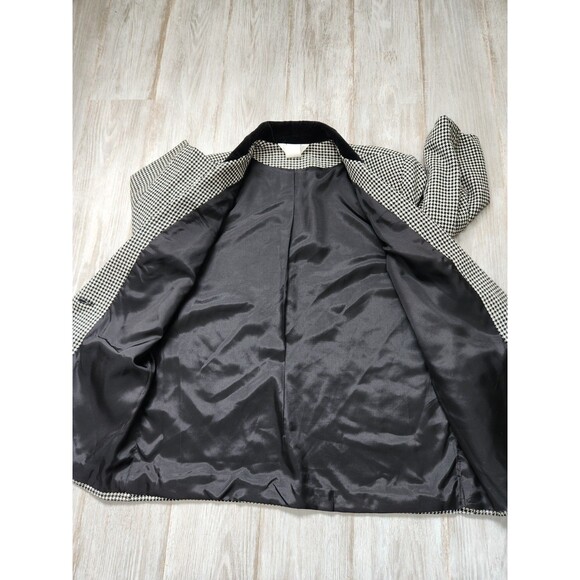 VTG Sellecca Houndstooth Blazer Jacket  Tweed Velvet Black White 3/4 Sleeve 12P - Picture 6 of 7